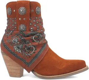 Dingo Womens Bandida Paisley Studded Round Toe Casual Boots Ankle Mid Heel 2-3" - Black