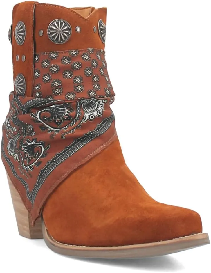 Dingo Womens Bandida Paisley Studded Round Toe Casual Boots Ankle Mid Heel 2-3" - Black