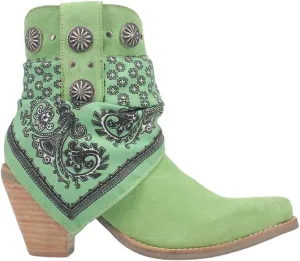 Dingo Womens Bandida Paisley Studded Round Toe Casual Boots Ankle Mid Heel 2-3" - Black