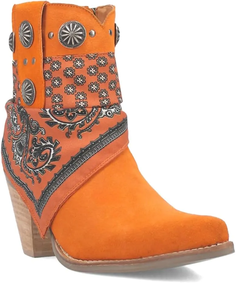 Dingo Womens Bandida Paisley Studded Round Toe Casual Boots Ankle Mid Heel 2-3" - Black