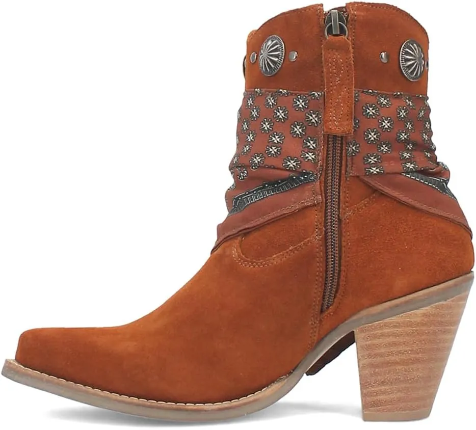 Dingo Womens Bandida Paisley Studded Round Toe Casual Boots Ankle Mid Heel 2-3" - Black