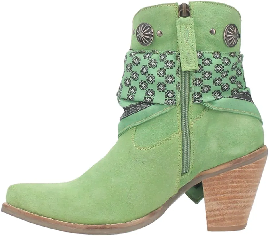Dingo Womens Bandida Paisley Studded Round Toe Casual Boots Ankle Mid Heel 2-3" - Black