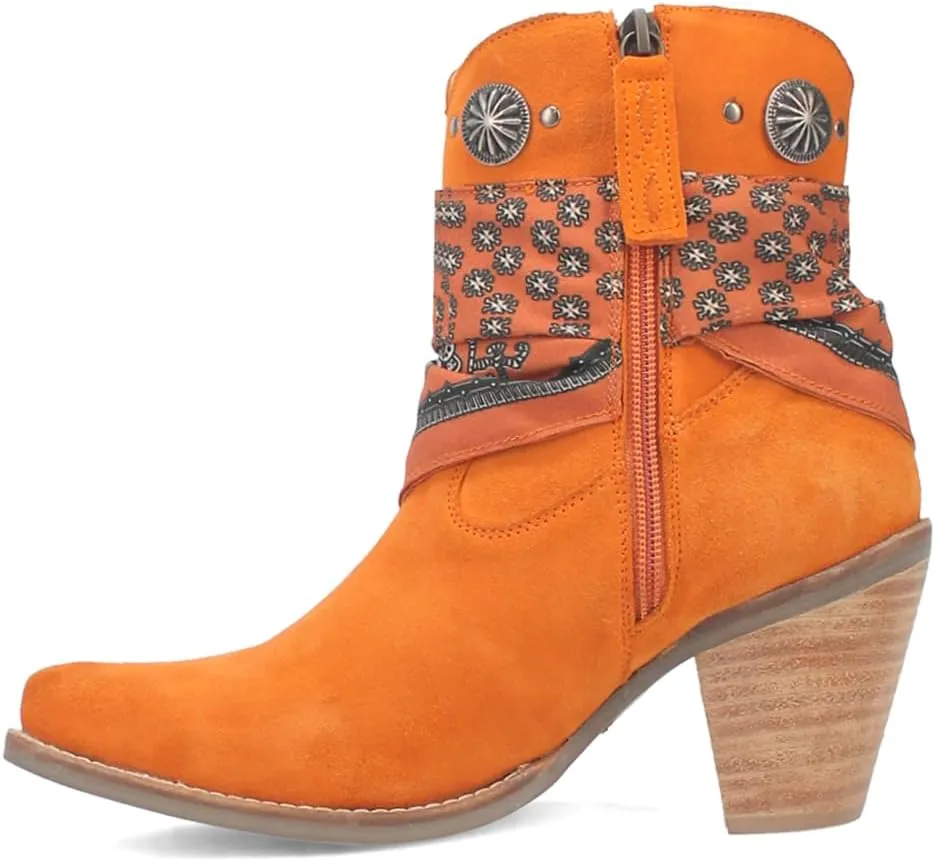 Dingo Womens Bandida Paisley Studded Round Toe Casual Boots Ankle Mid Heel 2-3" - Black
