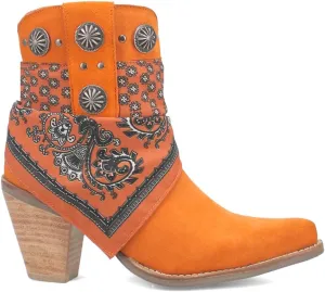 Dingo Womens Bandida Paisley Studded Round Toe Casual Boots Ankle Mid Heel 2-3" - Black
