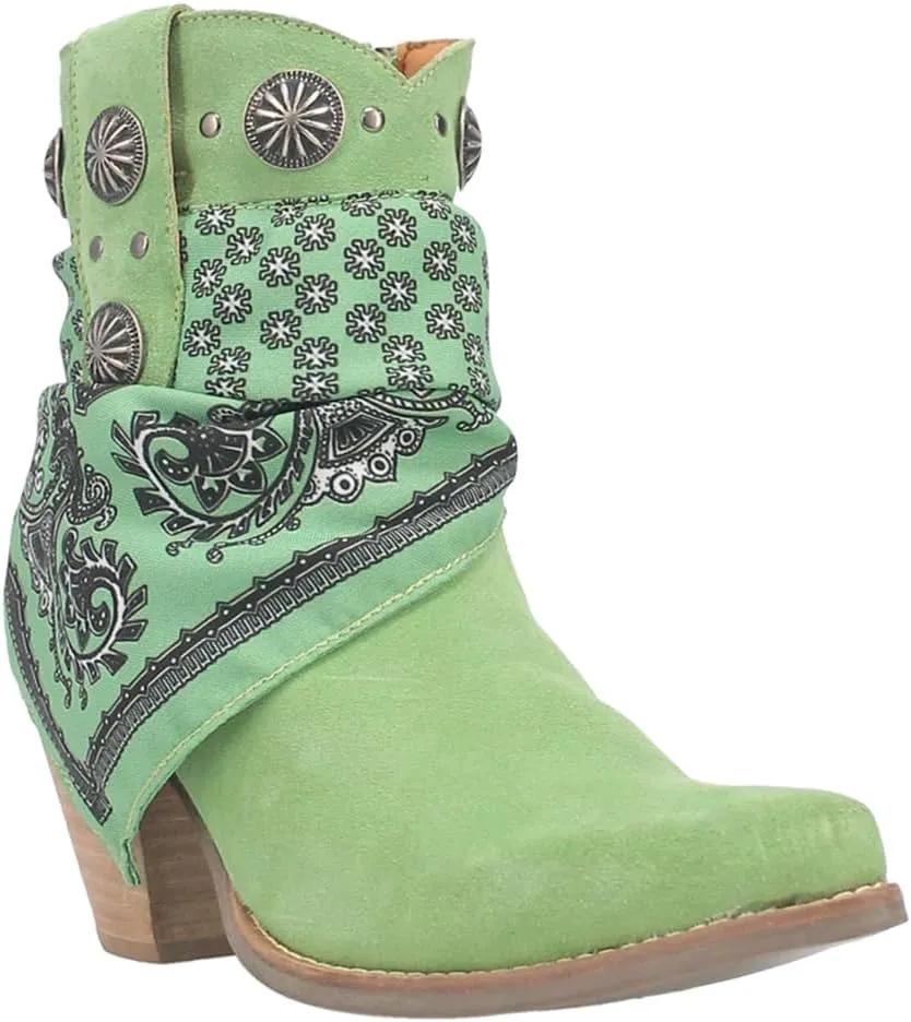 Dingo Womens Bandida Paisley Studded Round Toe Casual Boots Ankle Mid Heel 2-3" - Black