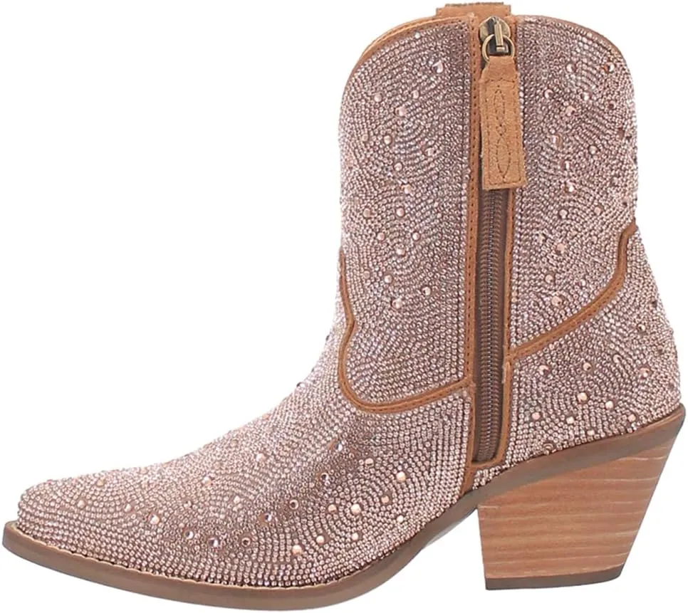 Dingo Womens Rhinestone Cowgirl Round Toe Zippered Casual Boots Ankle Mid Heel 2-3" - Black