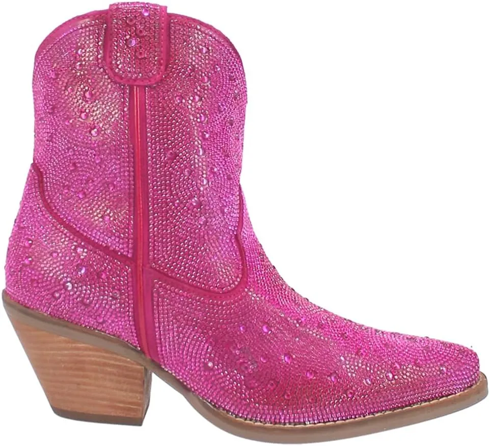 Dingo Womens Rhinestone Cowgirl Round Toe Zippered Casual Boots Ankle Mid Heel 2-3" - Black