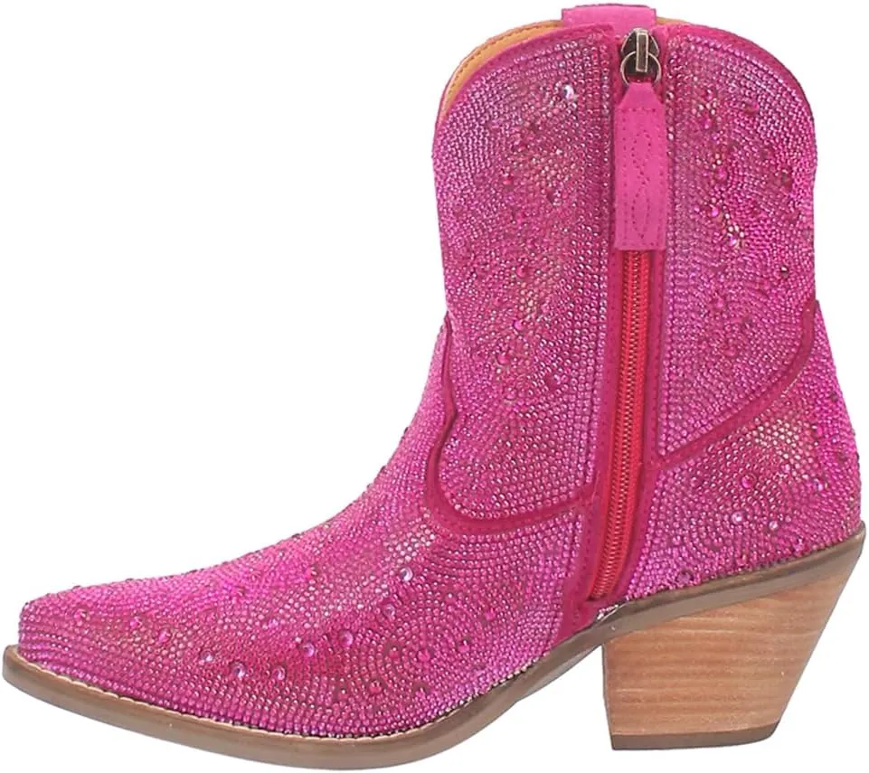 Dingo Womens Rhinestone Cowgirl Round Toe Zippered Casual Boots Ankle Mid Heel 2-3" - Black