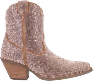 Dingo Womens Rhinestone Cowgirl Round Toe Zippered Casual Boots Ankle Mid Heel 2-3" - Black