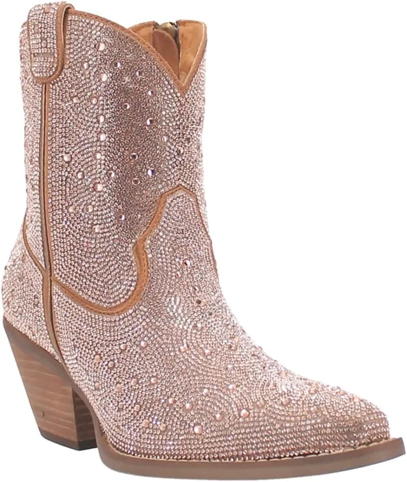 Dingo Womens Rhinestone Cowgirl Round Toe Zippered Casual Boots Ankle Mid Heel 2-3" - Black