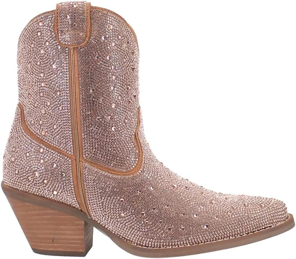 Dingo Womens Rhinestone Cowgirl Round Toe Zippered Casual Boots Ankle Mid Heel 2-3" - Black