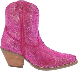 Dingo Womens Rhinestone Cowgirl Round Toe Zippered Casual Boots Ankle Mid Heel 2-3" - Black