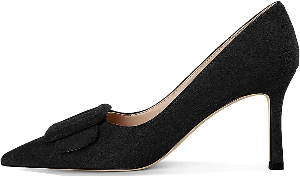 Divanne Pumps Shoes, Women's Stiletto High Heels Buckle Suede Pumps Pointy Toe Slip-On Office Pumps for Party Dress
