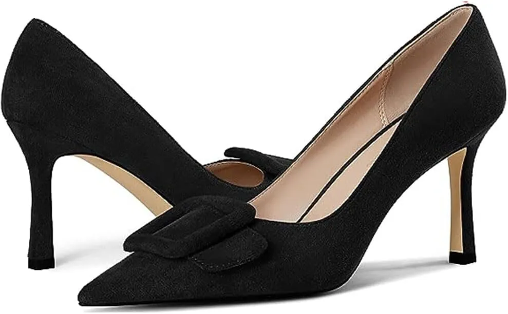 Divanne Pumps Shoes, Women's Stiletto High Heels Buckle Suede Pumps Pointy Toe Slip-On Office Pumps for Party Dress