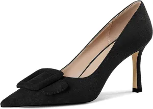 Divanne Pumps Shoes, Women's Stiletto High Heels Buckle Suede Pumps Pointy Toe Slip-On Office Pumps for Party Dress