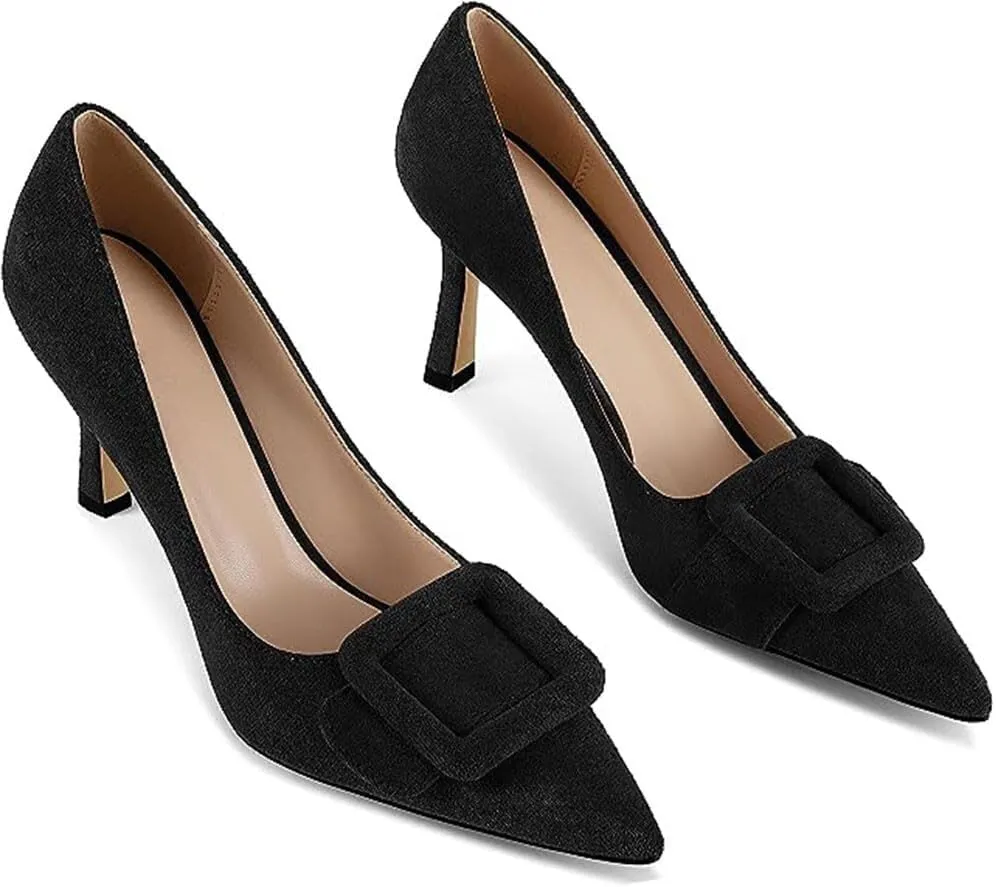 Divanne Pumps Shoes, Women's Stiletto High Heels Buckle Suede Pumps Pointy Toe Slip-On Office Pumps for Party Dress