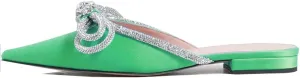 Divanne Women's Flat Mules, Pointed Toe Backless Loafer Shoes Rhinestone Bowknot Slip on Mule Slides