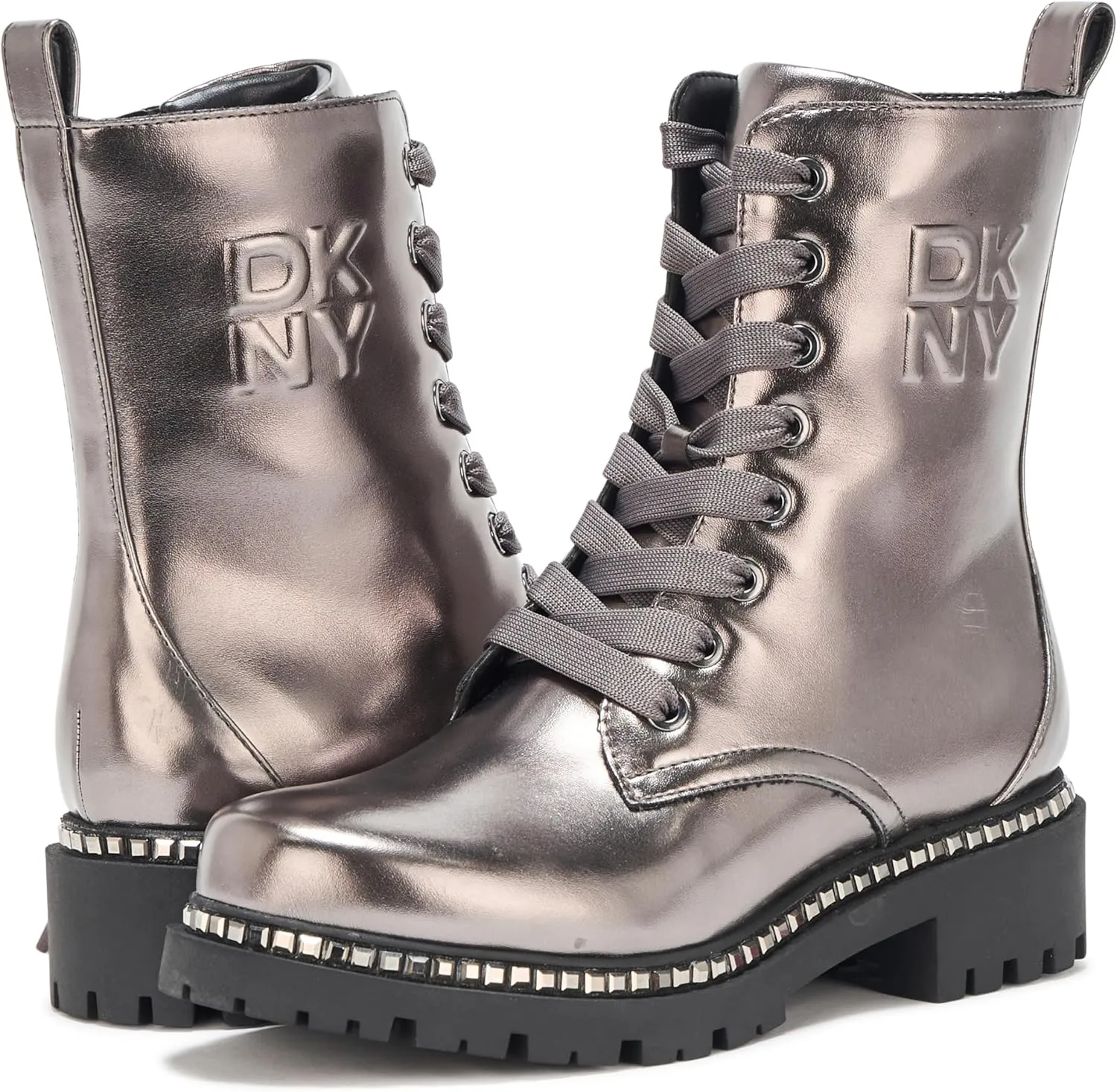 DKNY Women's Rommily Lace Up Combat Boot with Studs