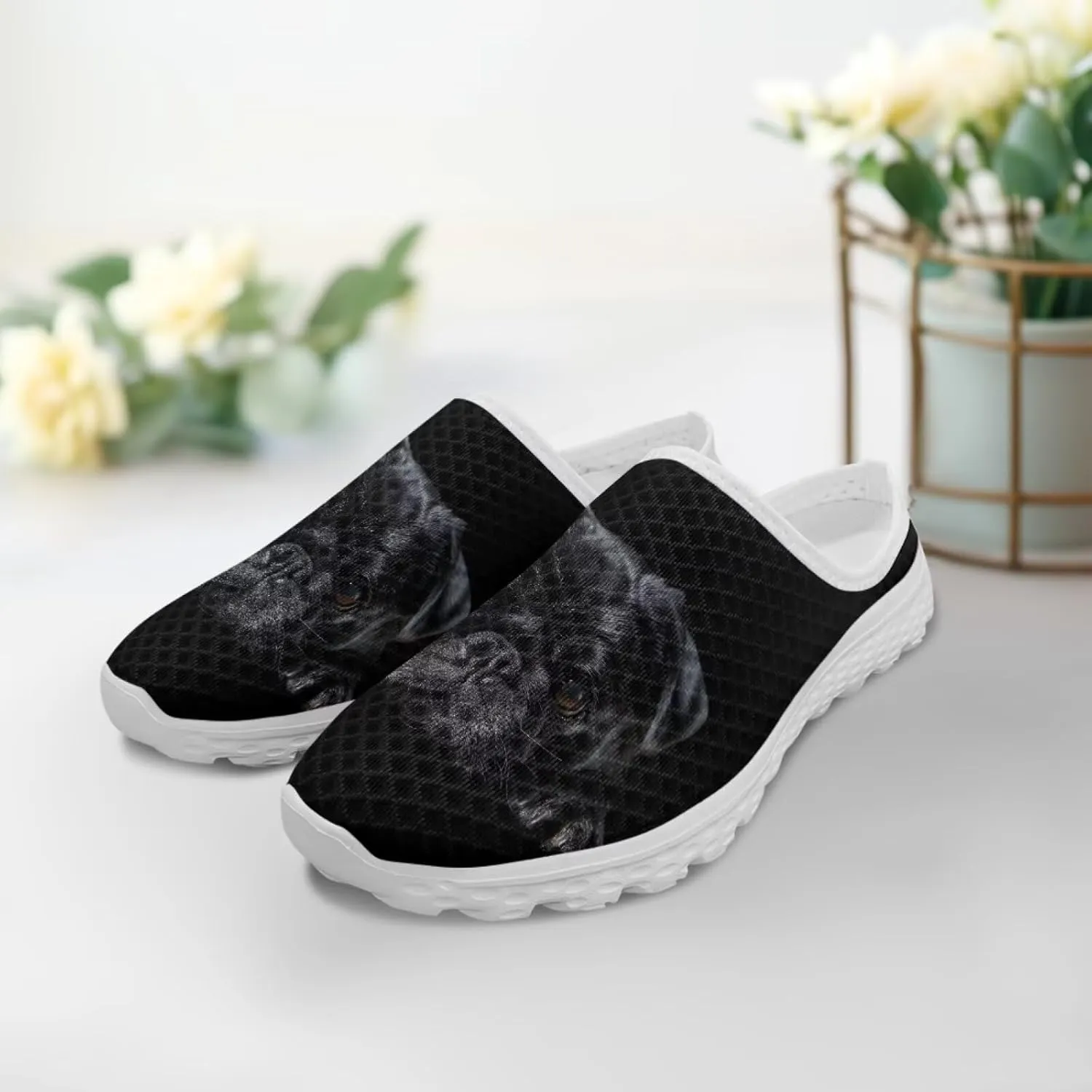 Dog Cat Print Mule Slippers for Women Memory Foam Clipper Fashion Sneakers Comfortable Slip-On Loafers Shoe