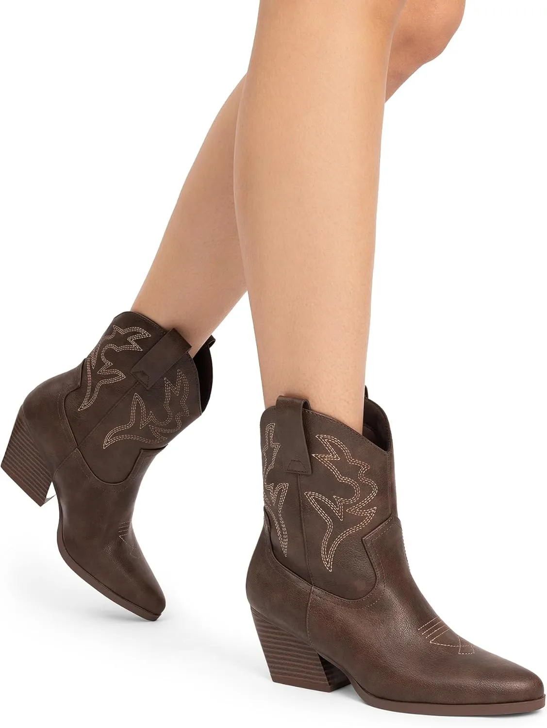 DREAM PAIRS Women's Cowboy Cowgirl Boots Embroidered Stitched Short Western Boots Low Chunky Heel Pointed Toe Ankle Booties