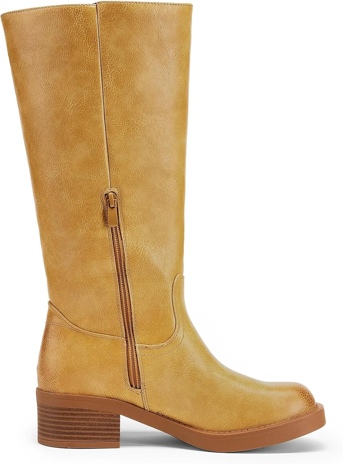 DREAM PAIRS Womens Knee High Boots Square Toe Platform Chunky Block Heel Banana Campus Boots for Women Comfortable Low Heel Side Zipper Womens Riding Tall Boots