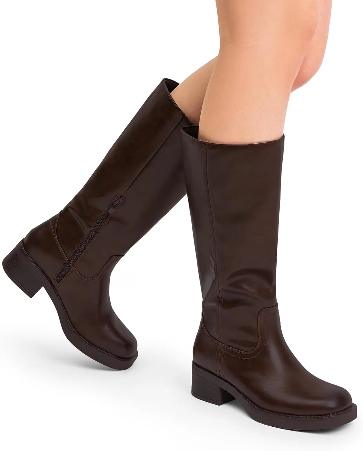 DREAM PAIRS Womens Knee High Boots Square Toe Platform Chunky Block Heel Banana Campus Boots for Women Comfortable Low Heel Side Zipper Womens Riding Tall Boots