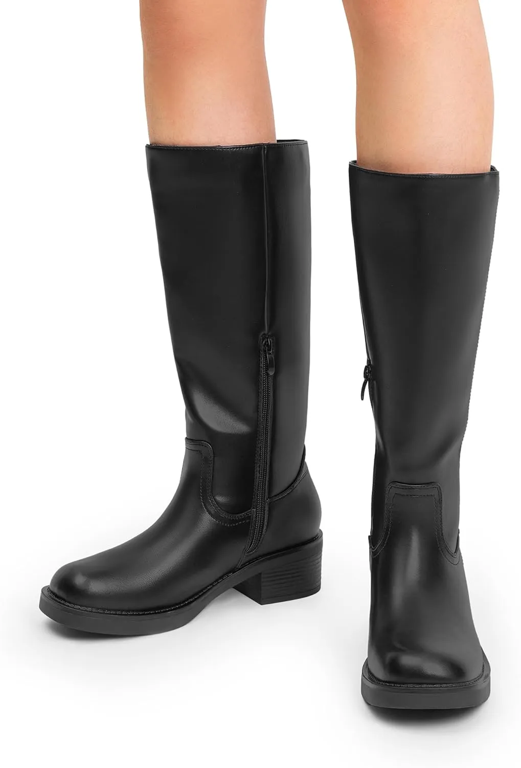 DREAM PAIRS Womens Knee High Boots Square Toe Platform Chunky Block Heel Banana Campus Boots for Women Comfortable Low Heel Side Zipper Womens Riding Tall Boots