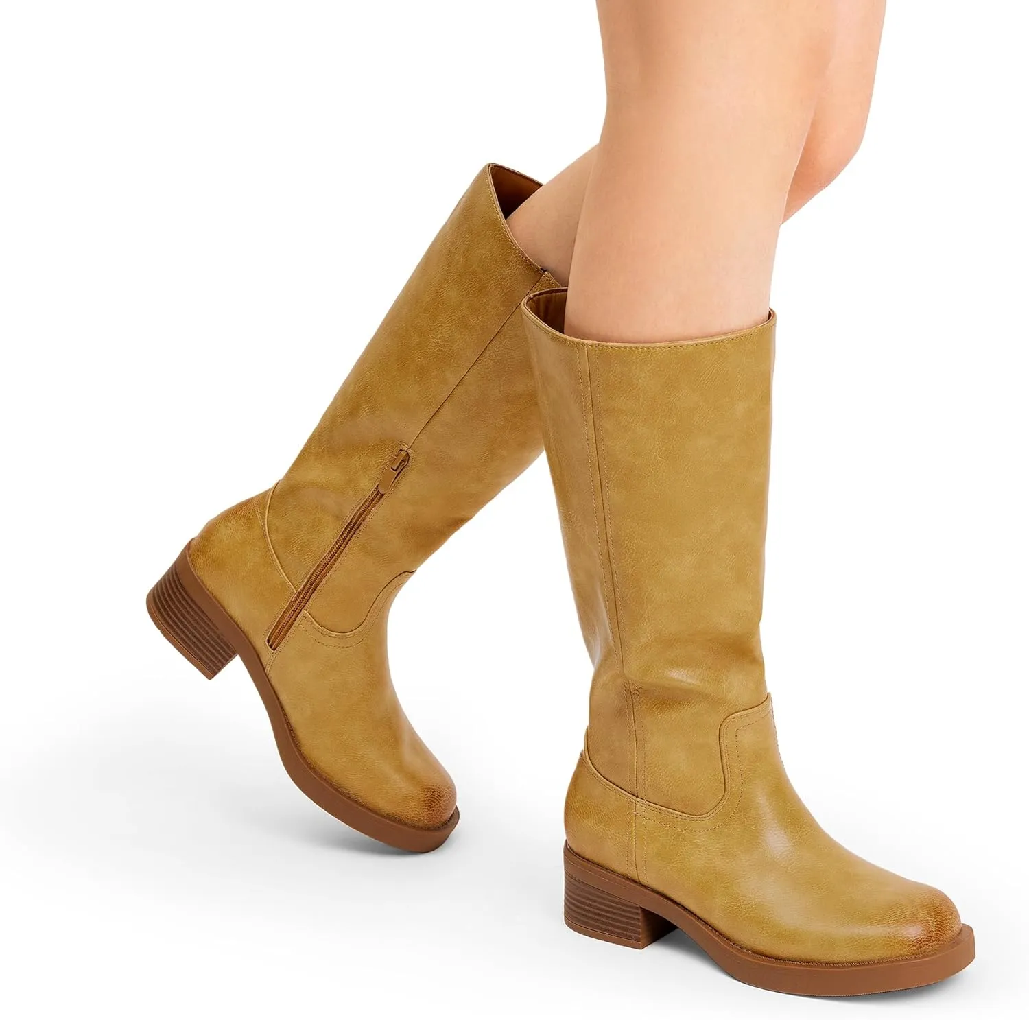 DREAM PAIRS Womens Knee High Boots Square Toe Platform Chunky Block Heel Banana Campus Boots for Women Comfortable Low Heel Side Zipper Womens Riding Tall Boots