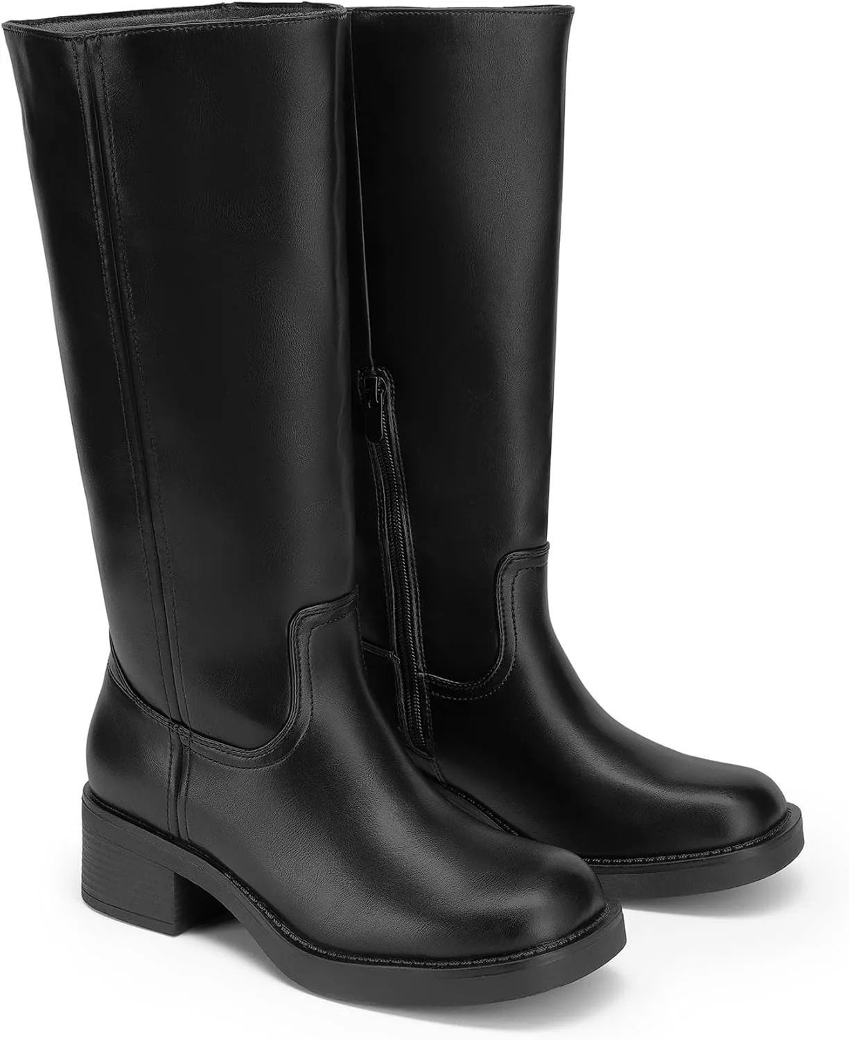 DREAM PAIRS Womens Knee High Boots Square Toe Platform Chunky Block Heel Banana Campus Boots for Women Comfortable Low Heel Side Zipper Womens Riding Tall Boots