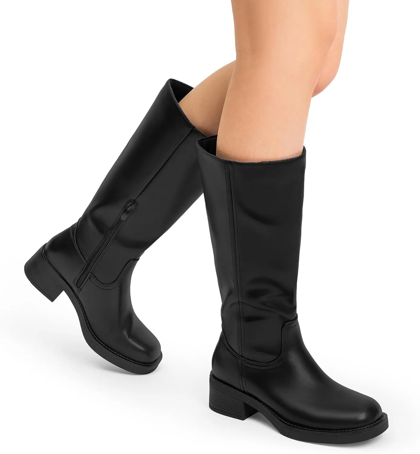 DREAM PAIRS Womens Knee High Boots Square Toe Platform Chunky Block Heel Banana Campus Boots for Women Comfortable Low Heel Side Zipper Womens Riding Tall Boots