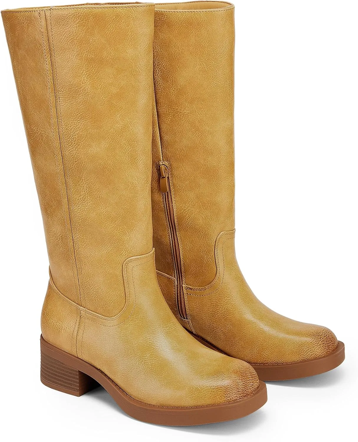 DREAM PAIRS Womens Knee High Boots Square Toe Platform Chunky Block Heel Banana Campus Boots for Women Comfortable Low Heel Side Zipper Womens Riding Tall Boots