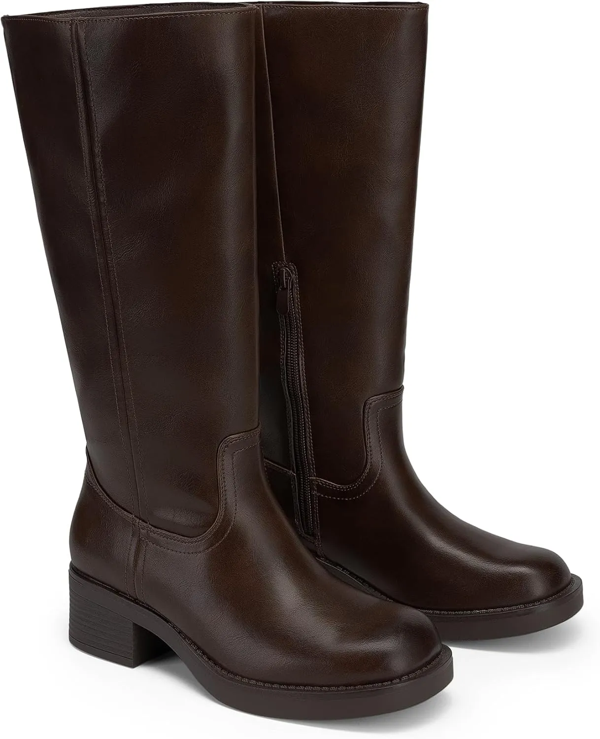 DREAM PAIRS Womens Knee High Boots Square Toe Platform Chunky Block Heel Banana Campus Boots for Women Comfortable Low Heel Side Zipper Womens Riding Tall Boots