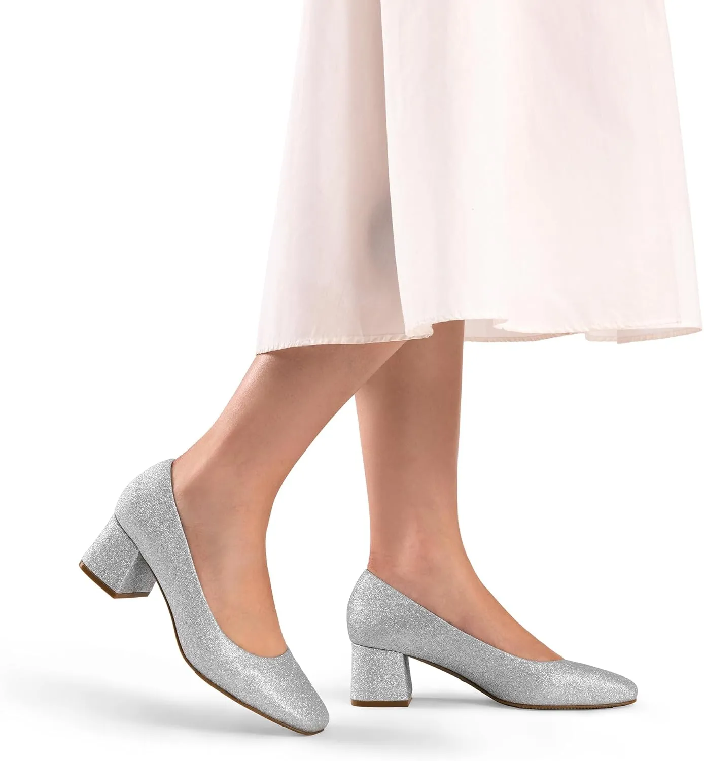 DREAM PAIRS Women's Low Chunky Heels Square Toe Pumps Comfortable Slip On Dress Shoes Wedding Party Office Shoes