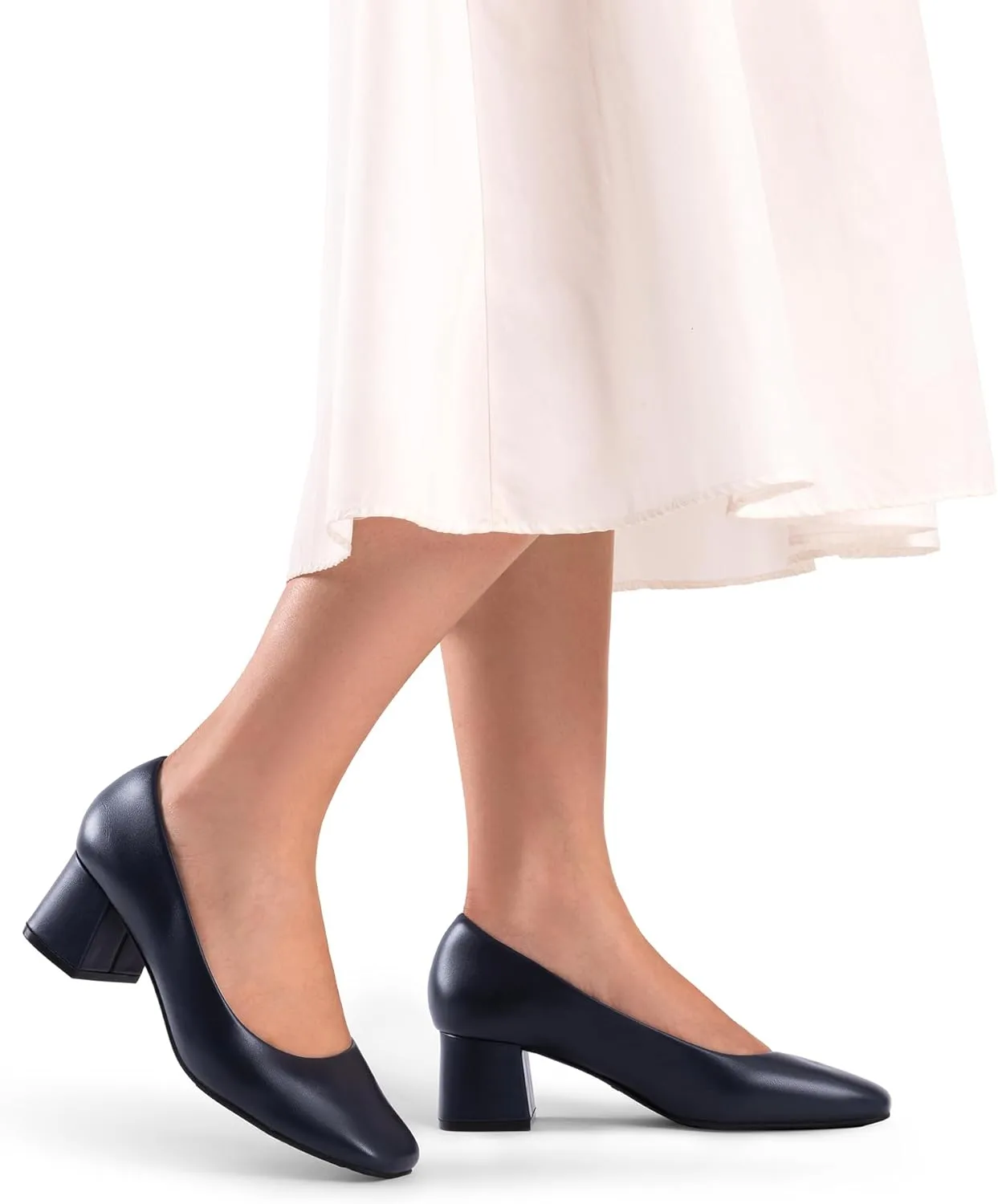 DREAM PAIRS Women's Low Chunky Heels Square Toe Pumps Comfortable Slip On Dress Shoes Wedding Party Office Shoes