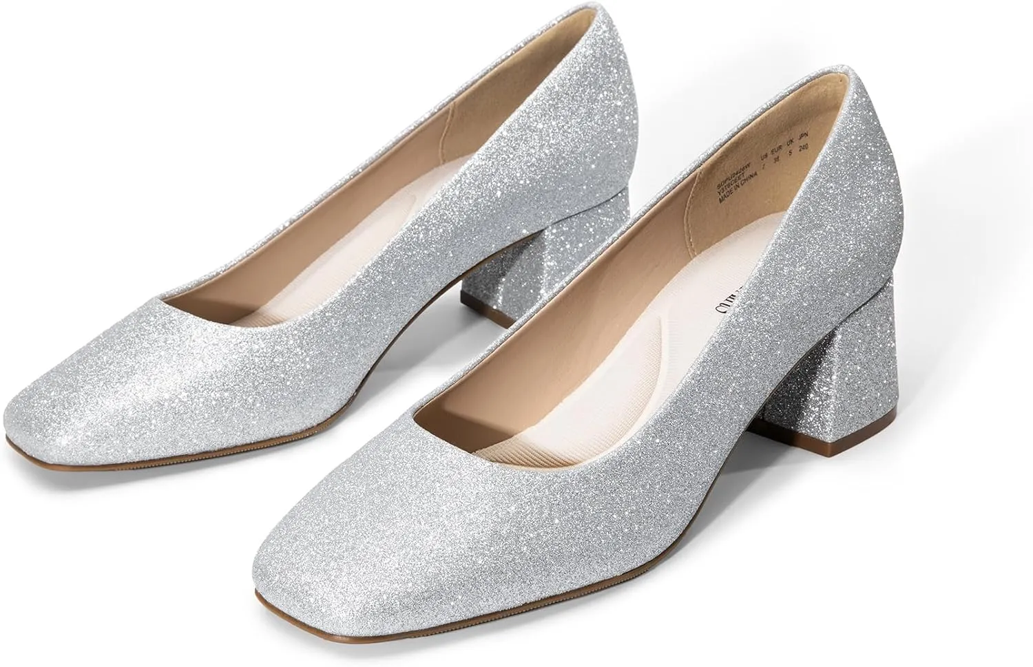 DREAM PAIRS Women's Low Chunky Heels Square Toe Pumps Comfortable Slip On Dress Shoes Wedding Party Office Shoes