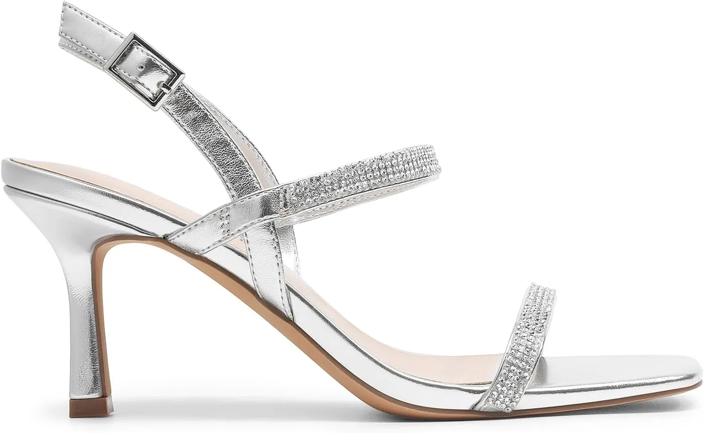 DREAM PAIRS Womens Slingback Heels Square Open Toe Strappy Sandals Ankle Strap High Heeled Dressy Shoes