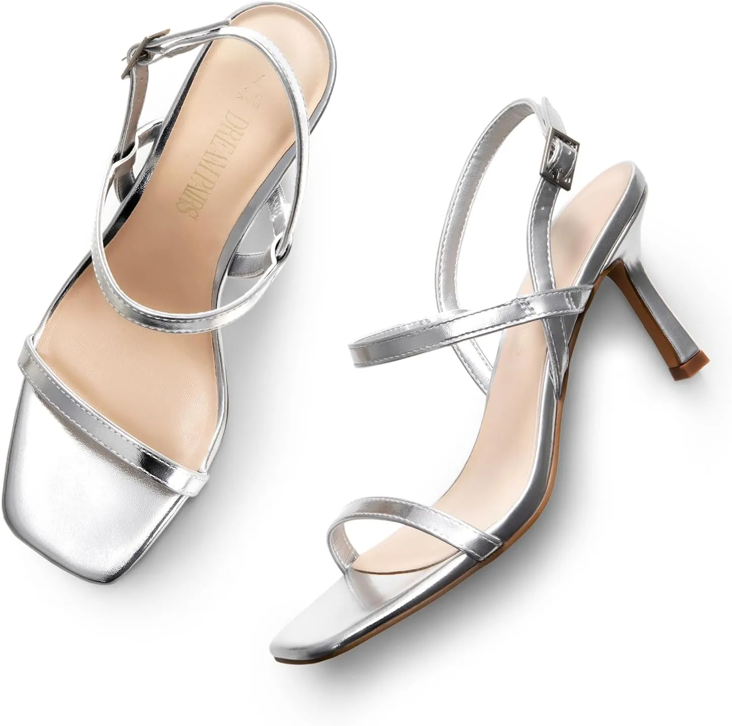 DREAM PAIRS Womens Slingback Heels Square Open Toe Strappy Sandals Ankle Strap High Heeled Dressy Shoes
