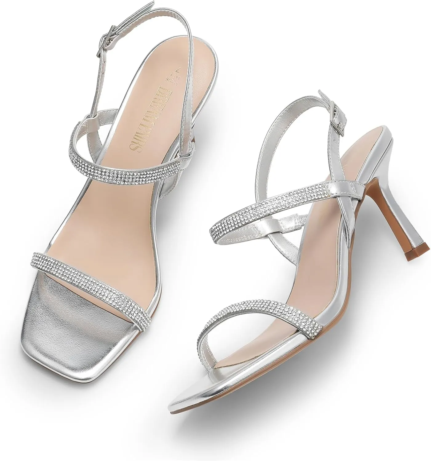 DREAM PAIRS Womens Slingback Heels Square Open Toe Strappy Sandals Ankle Strap High Heeled Dressy Shoes