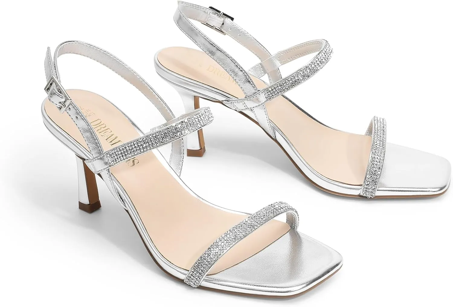 DREAM PAIRS Womens Slingback Heels Square Open Toe Strappy Sandals Ankle Strap High Heeled Dressy Shoes
