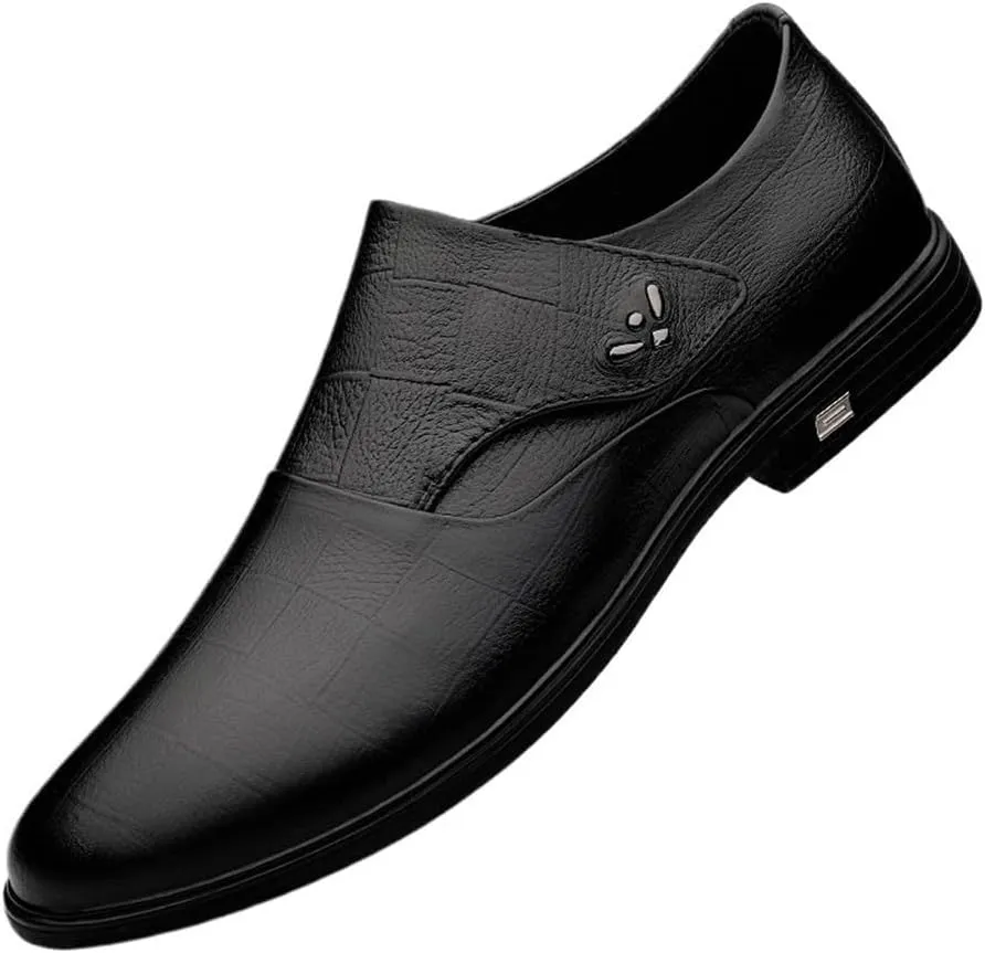 Dress Formal Shoes for Mens Pu Leather Uniform Slip-on Plain Toe Party Wedding Non Slip Rubber Sole Low Top Classic