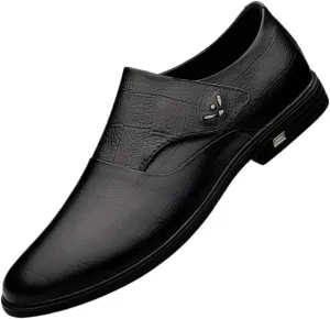 Dress Formal Shoes for Mens Pu Leather Uniform Slip-on Plain Toe Party Wedding Non Slip Rubber Sole Low Top Classic