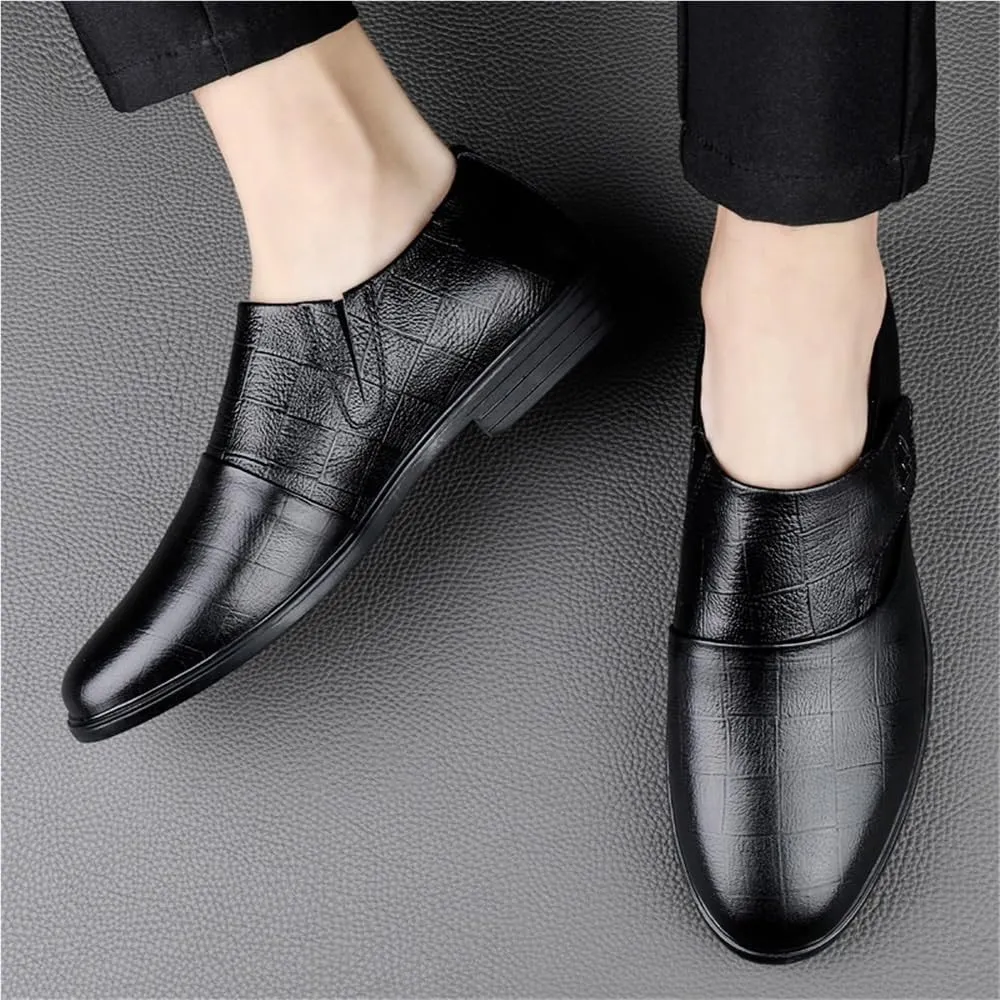 Dress Formal Shoes for Mens Pu Leather Uniform Slip-on Plain Toe Party Wedding Non Slip Rubber Sole Low Top Classic