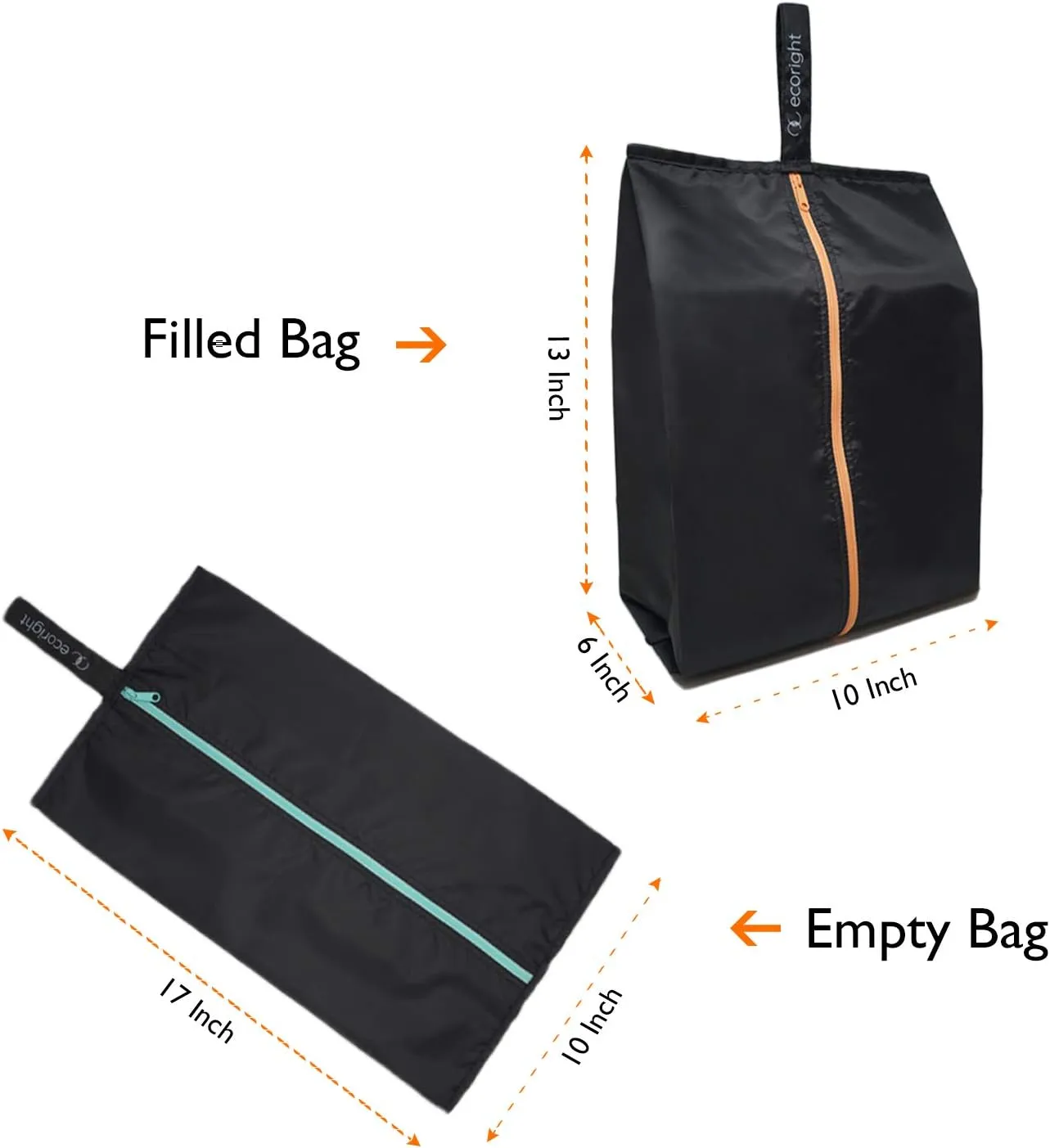 Ecoright Shoe Bags for Travel, Set of 2, 100% Recycled Water-Resistant Zipper Pouch Bags, Shoe Bags for Storage, Travel Essentials for Men & Women