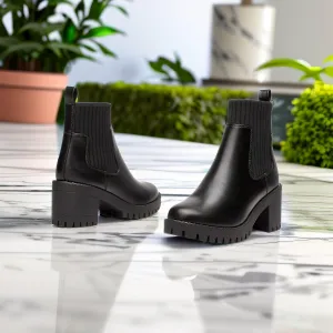 EETTARO Women's Chunky Heel Ankle Boots Lug Sole Platform Elastic Chelsea Boot Fashion Almond Toe Stretch Slip-On Booties