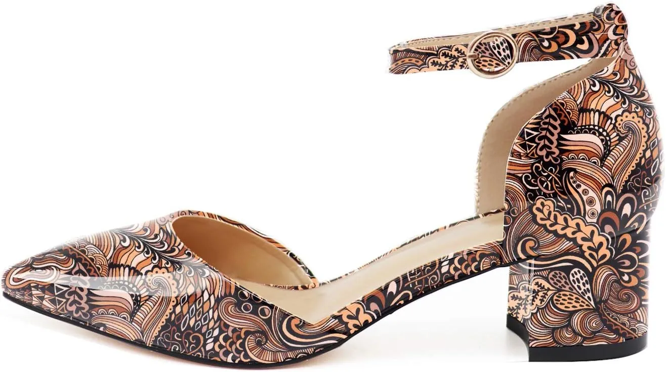 Eldof Pointed Toe Pumps,Ankle Strap Chic Pumps,Classy Block Heel 2" Heel for Office Dress