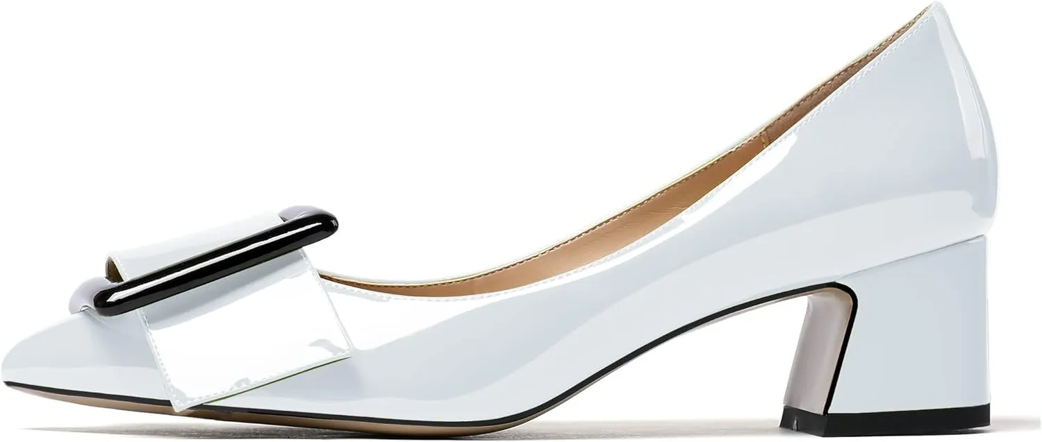 Eldof Pointed Toe Pumps,Classy 2 Inches Block Heel Chic Pumps, Confort Buckle Heel for Office Wedding Dress