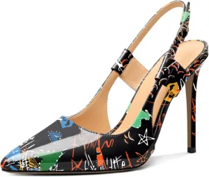 Eldof Pointed Toe Slingback Sandals,Ankle Strap Chic Pumps,Classy High Heel 4" Heel for Office Dress