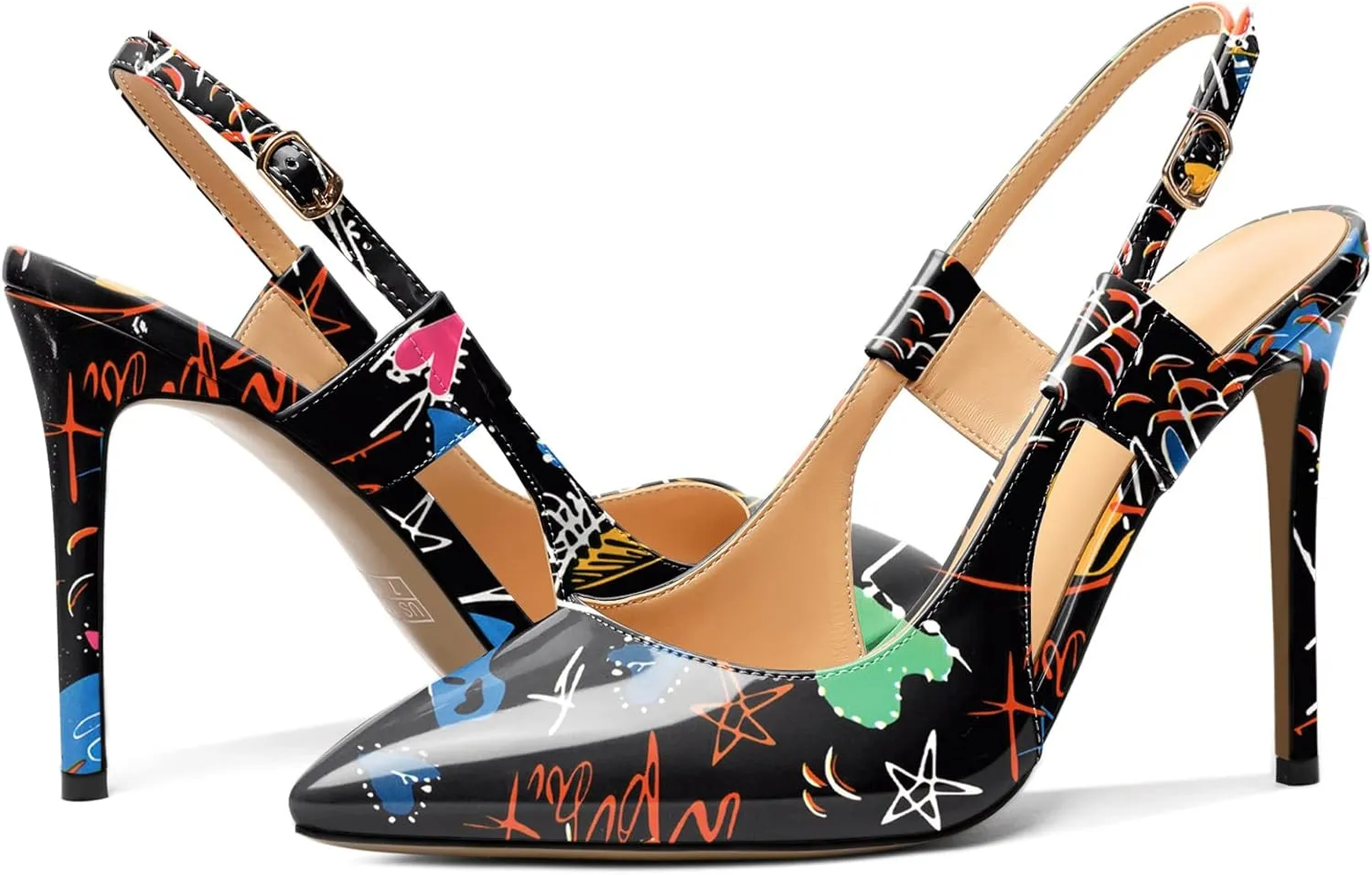 Eldof Pointed Toe Slingback Sandals,Ankle Strap Chic Pumps,Classy High Heel 4" Heel for Office Dress