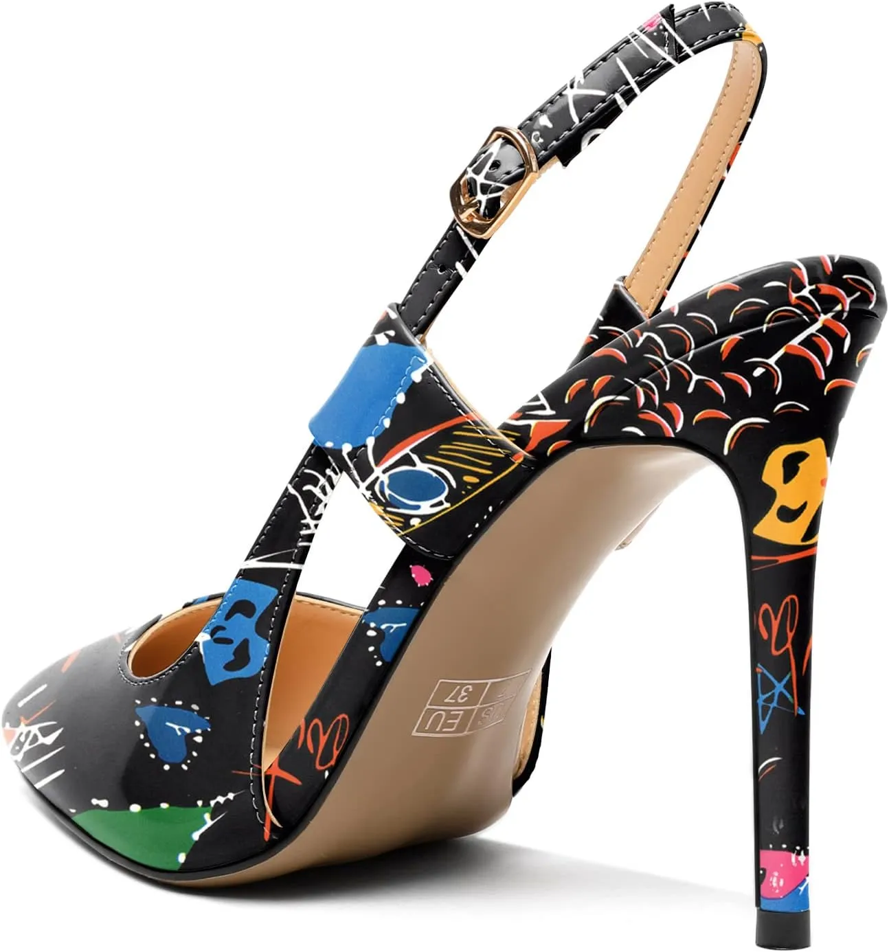 Eldof Pointed Toe Slingback Sandals,Ankle Strap Chic Pumps,Classy High Heel 4" Heel for Office Dress