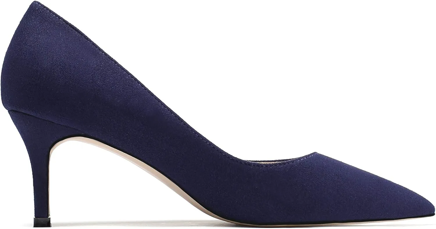 Eldof Women's Kitten Heel Pumps Pointed Toe Suede Heels Slip on Comfort Pumps 2.6 Inches for Dress Party Office